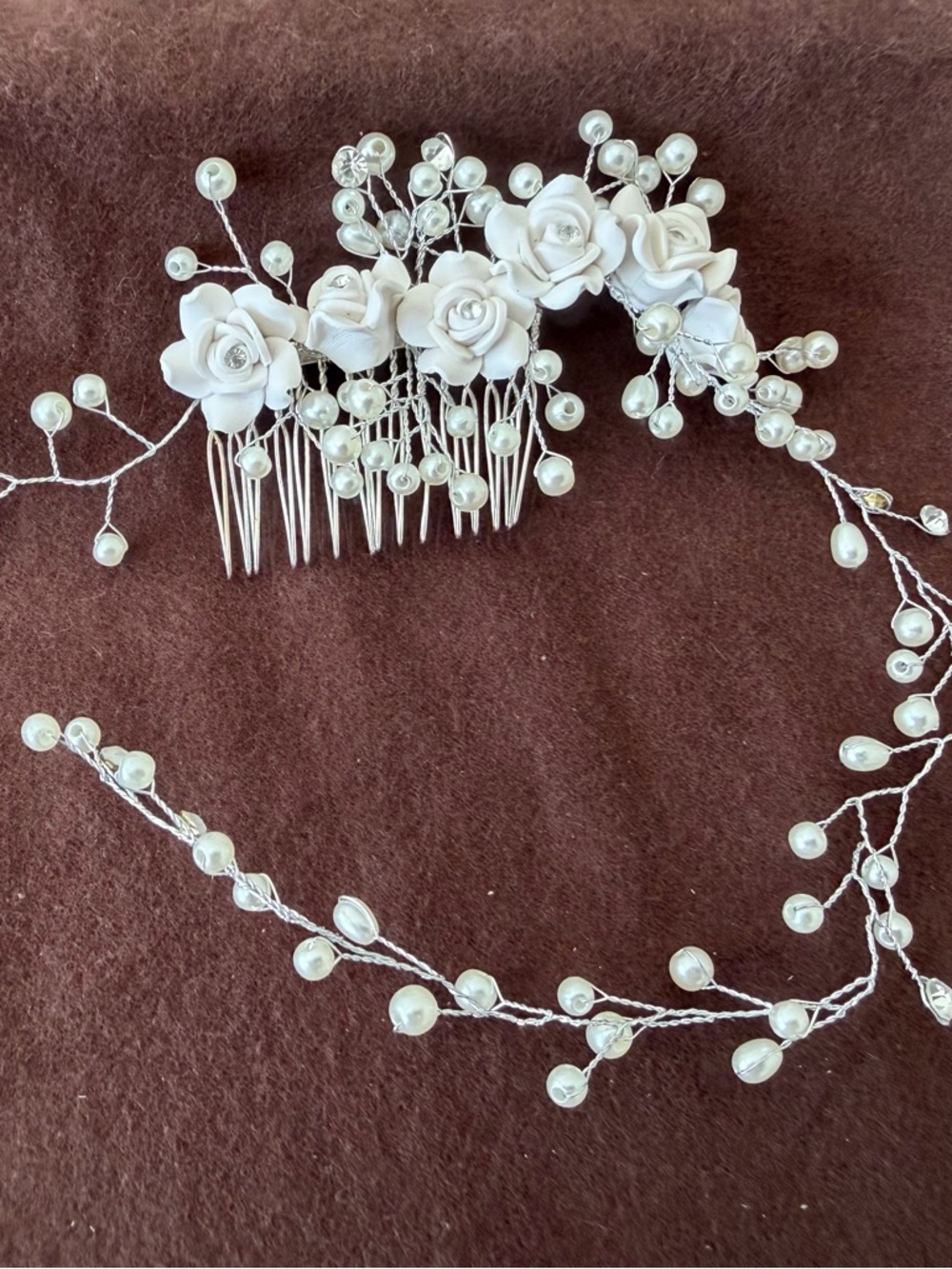 White Pearl Floral Bridal Hair Comb and Vine - Elegant Wedding Accessory
